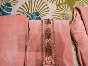woolen Peach Velvet Kurta Set