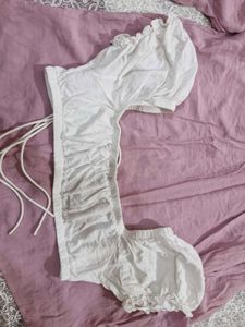 White Puff Sleeve Tie-Front Crop Top