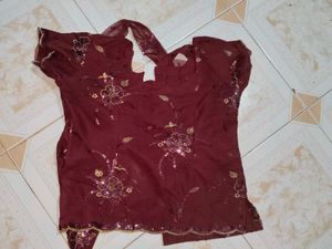 Sequin Embellished Burgundy Hooded Top