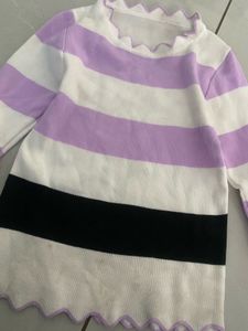 Striped Ruffled Neck Tunic