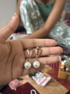 Elegant Pearl &amp; Gold Tone Hoop Earrings