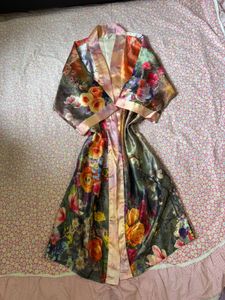 Luxury Floral Print Silk Robe