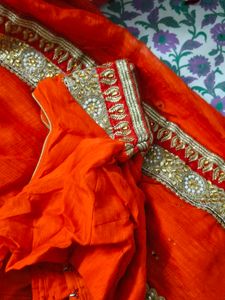 orange work saree with blouse