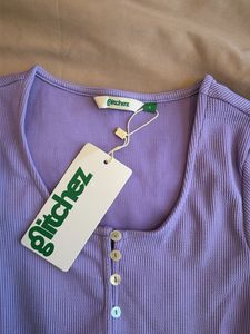 Lavender Ribbed Button-Up Crop Top