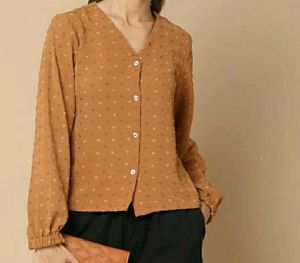 Chic Brown Textured Button-Up Blouse