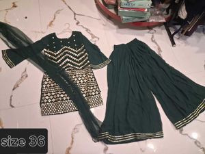 Elegant Emerald Green Kurta Set with Dupatta