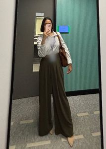 High-Waisted Wide-Leg Olive Trousers