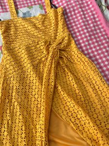 Mustard Eyelet Mini Dress