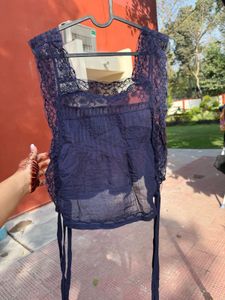 Blue Lace tie Top