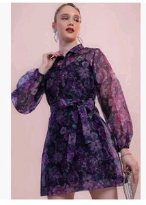 Sheer Floral Print Shirt Dress