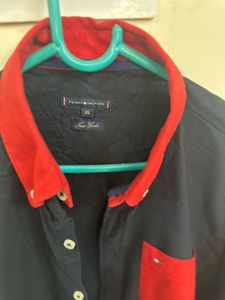 Men's Navy Blue &amp; Red Collared Shirt