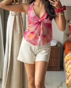 Chic Pink Tie-Front Halter Top