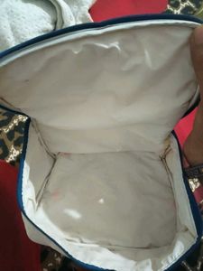 White Travel Pouch with Blue Trim