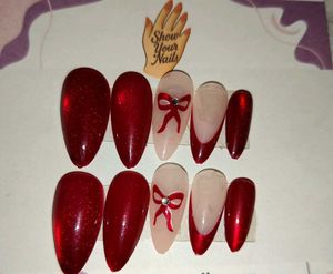 red colour boe design press on nails