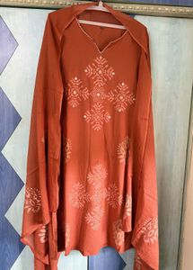 Orange Ethnic Kurta pair with Mirror Work