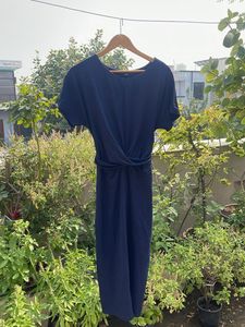 Navy Blue Twisted Waist Midi Dress