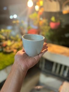White And  Blue Ceramic Planter With Plate
