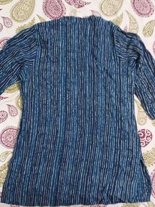 Blue Striped V-Neck Kurta