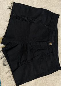 Black Ripped Denim Shorts