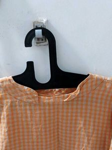 Orange Checkered Kurta ,cotton material,
