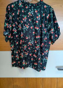 Black Floral Print High Neck Blouse