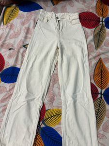 Cream Wide Leg Jeans