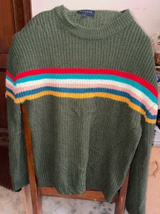Olive Green Striped Knit Sweater