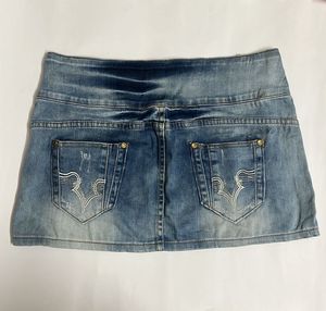 Y2k Distressed Denim Micro Mini Skirt