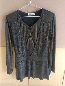 Shimmery V-Neck Long Sleeve Top