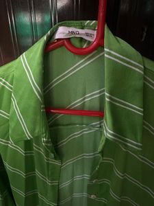 Vibrant Green Striped Button-Up Shirt