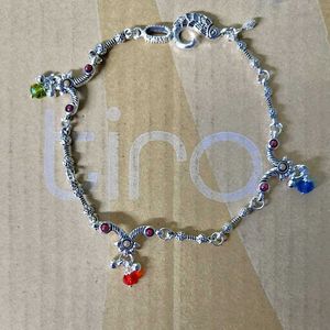 Designer Silver Anklets with Red Stones