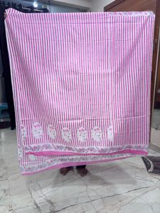 Designer Pink Striped Cotton Kurta Set material
