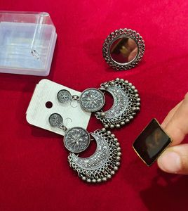 Combo - Boho Silver Tone Earrings &amp; Ring Set