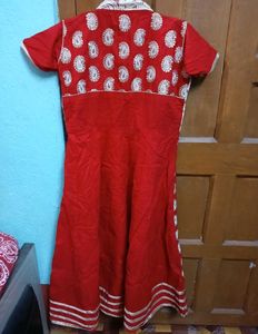 Red anarkali with White Embellishments