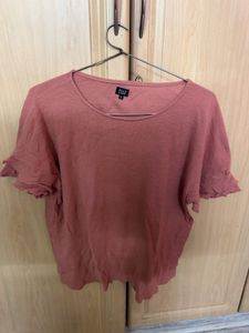 Women's Rose Pink Ruffled Sleeve Top