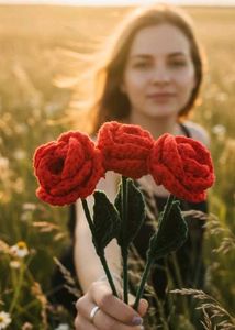 one Crochet Red Roses