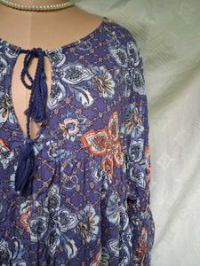 Boho Floral Print Tie-Neck Tunic Top