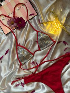 Red & Silver Bikini Set