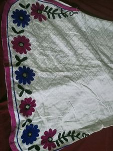 Pure Cotton White Kurti With Flowers Thread Work