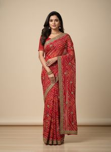 Red Bandhani saree