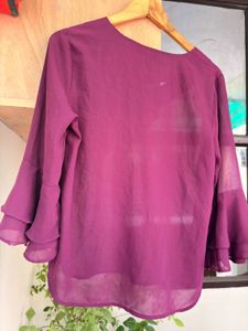 Chic Purple Ruffled Sleeve Blouse