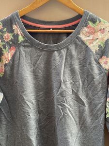 Grey Floral Sleeve Sweatshirt