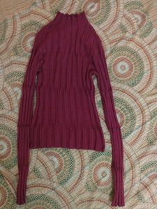 Burgundy Ribbed Mock Neck Sweater