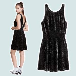 Branded Black Velvet Sleeveless Mini Dress