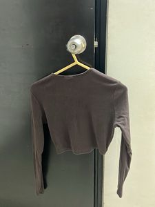 Brown Long Sleeve Cropped Top
