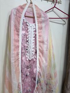 Beautiful Pink Floral Kurta Set with Dupatta