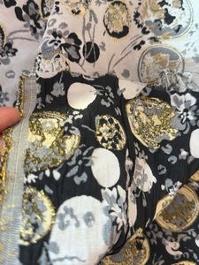 1mtr Elegant Black &amp; Gold Floral Print Fabric