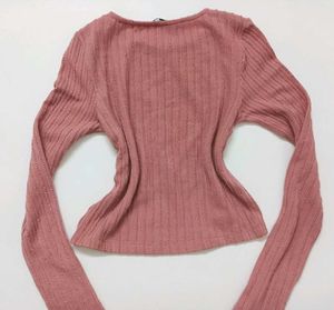 Pink Ribbed Long Sleeve Top tshirt