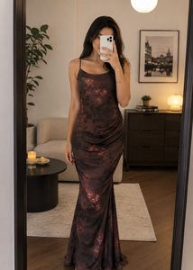 Elegant Brown Floral Maxi Dress