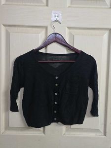 Chic Black Cropped Button-Up Top